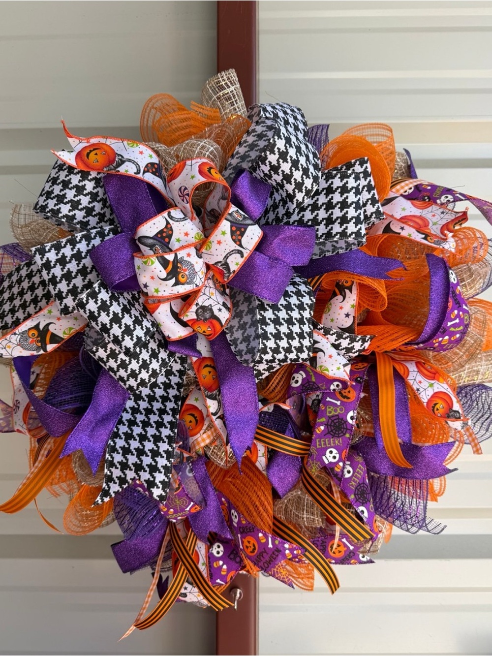 Halloween Decorative Ribbon Wreath - Orange, Purple, Black